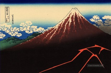 葛飾北斎 Katsushika Hokusai Werke - Regensturm unter dem Gipfel Katsushika Hokusai Ukiyoe